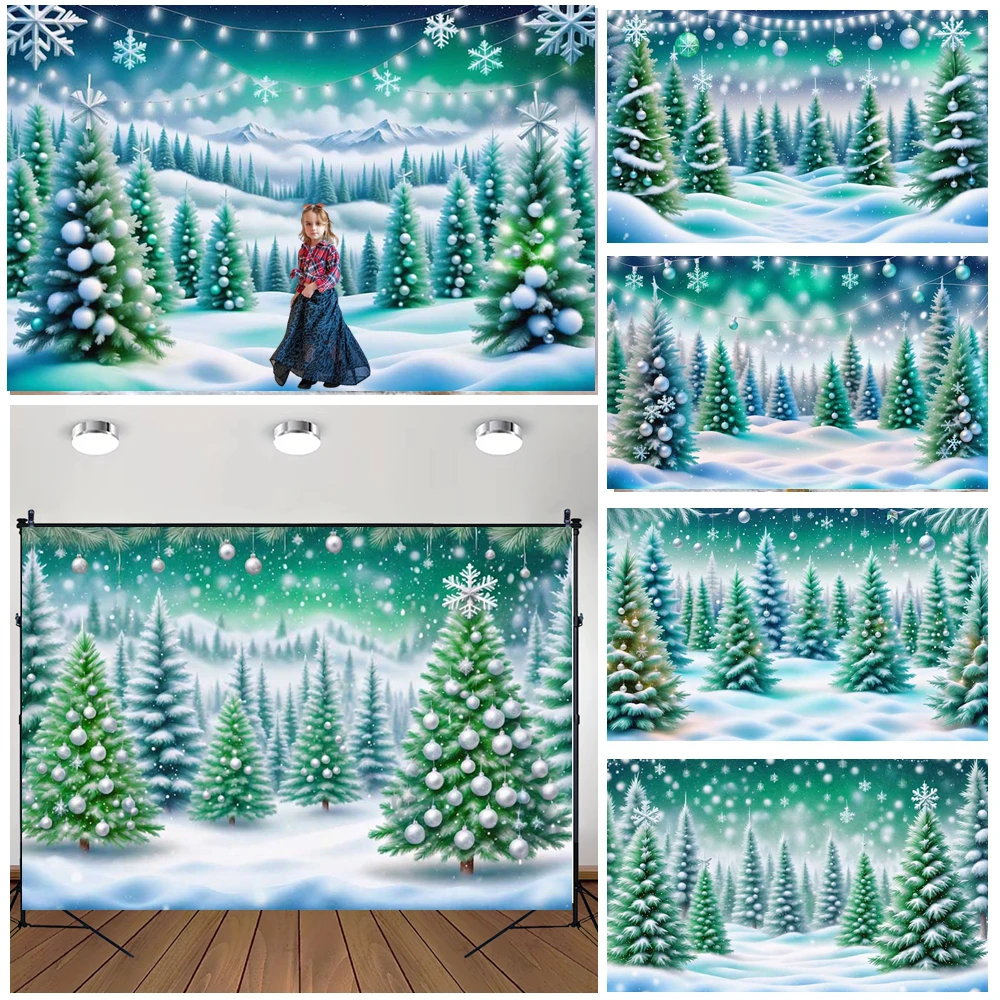 MOON.QG Winter Christmas Backgrounds For Photographs Snow Sliver Baubles Forest Backdrop Shooting Props Poster Photocall Studio