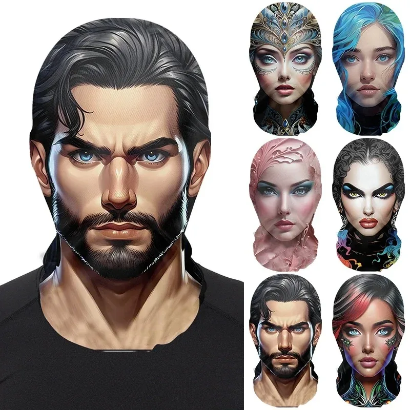 6pcs máscara facial completa impressa em 3D realista |   Capacete elástico de malha elástica para festa de carnaval |   Balaclava unissex adulto novidade