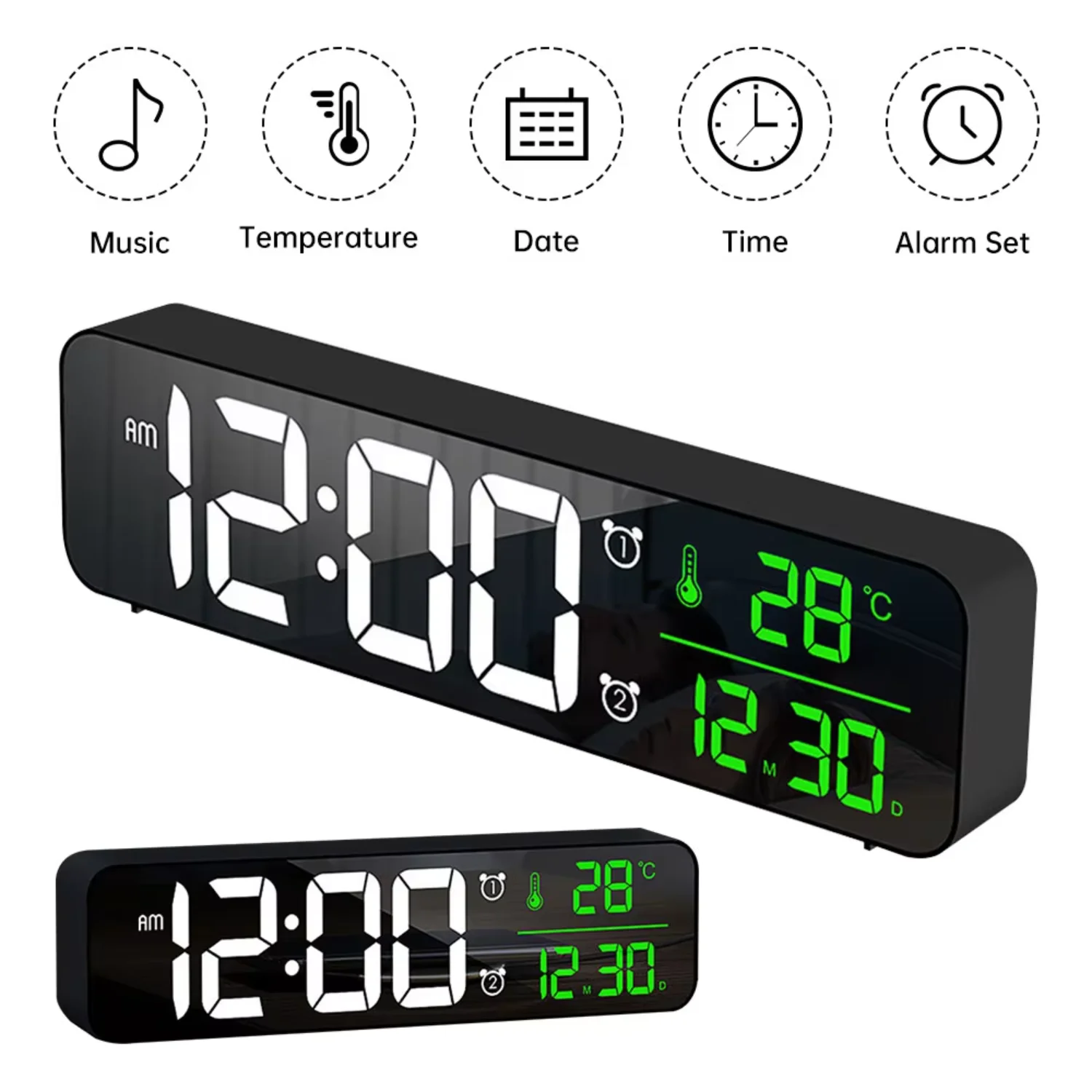 

Digital Alarm Clock Temperature Date Display Desktop Desk HomeTable Decoration 12/24H Dual Alarms Digital Clocks