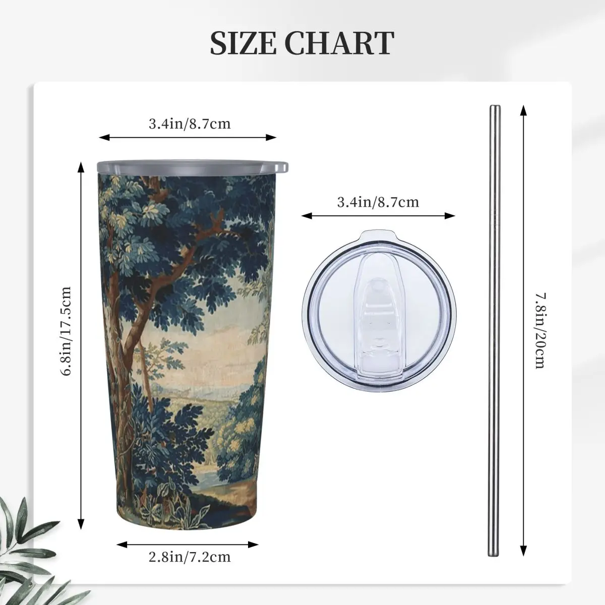 GREENERY, TREES IN WOODLAND LANDSCAPE Antique Flemish Stainless Steel Tumbler Vacuum Mugs Thermal Cold Cups Straw With Lid 20oz