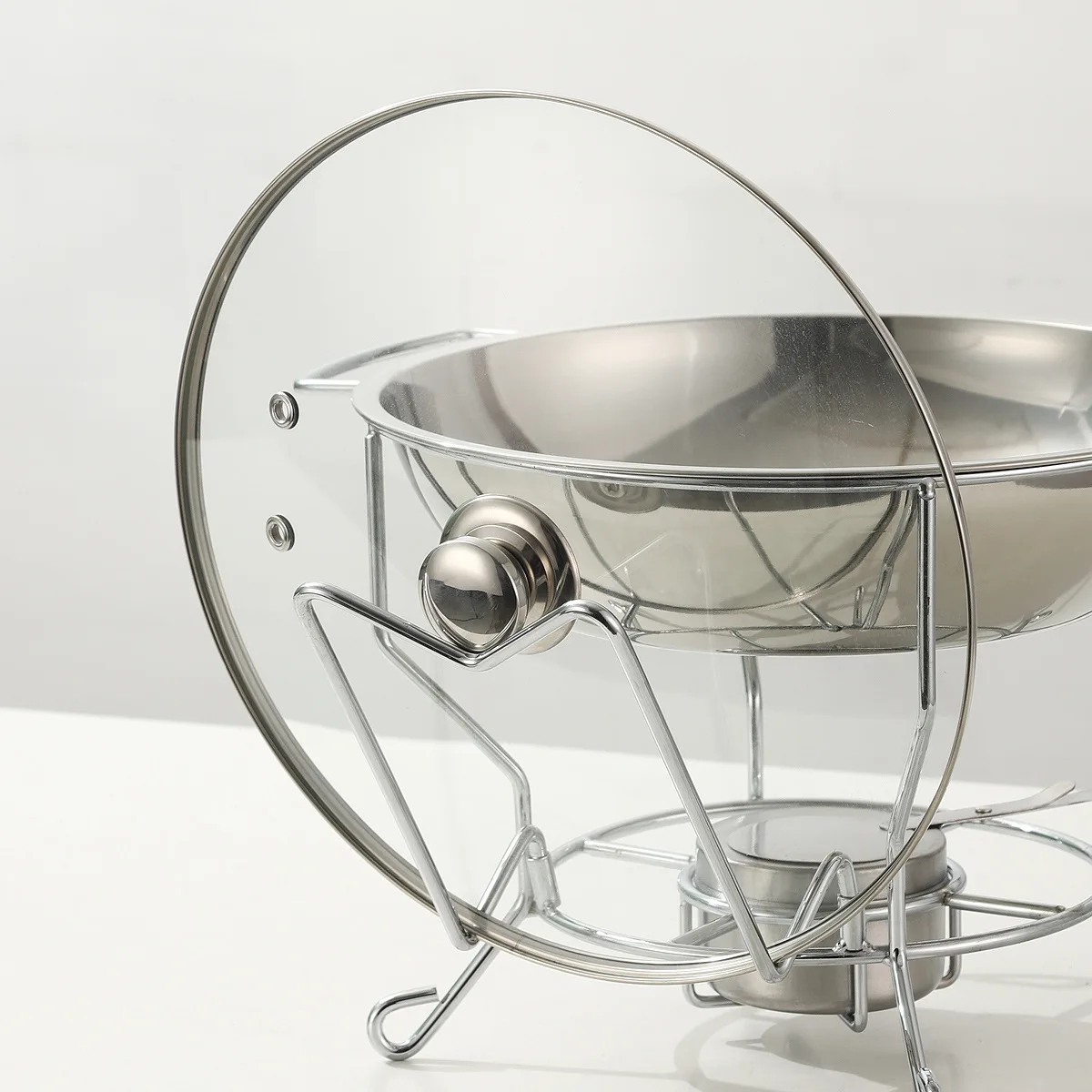 Buffet stove, hot pot pot, golden bracket, alcohol stove, glass cover set.