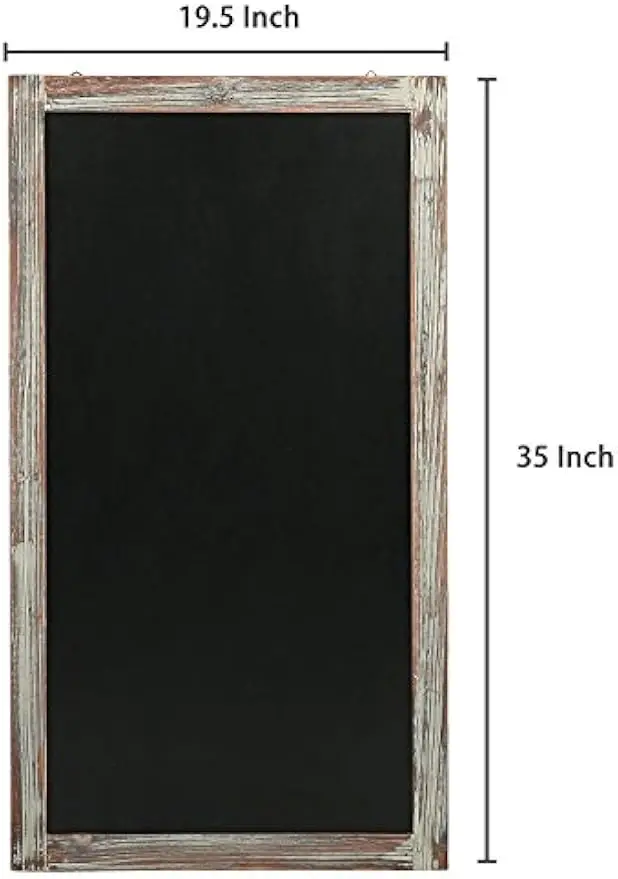 35-Inch Wall-Mounted Chalkboard Sign with Torched Wood Frame, Erasable Message Board for Vertical/Horizontal Hanging