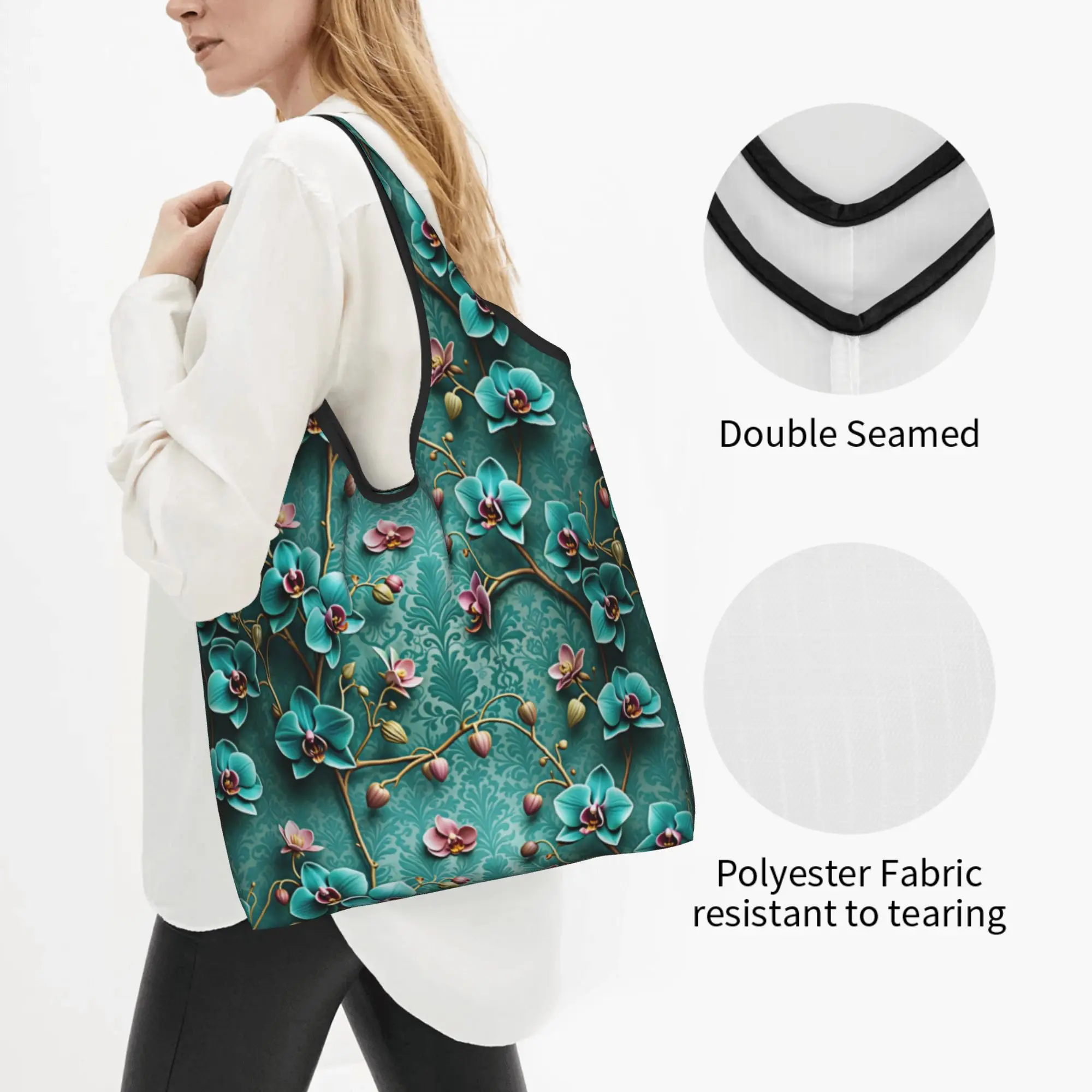 Luxury High 3D Floral Grocery Shopping Bag Custom Shopper Tote Shoulder Bag Big Capacity  Fashion Trend 3D Flowers Handbag