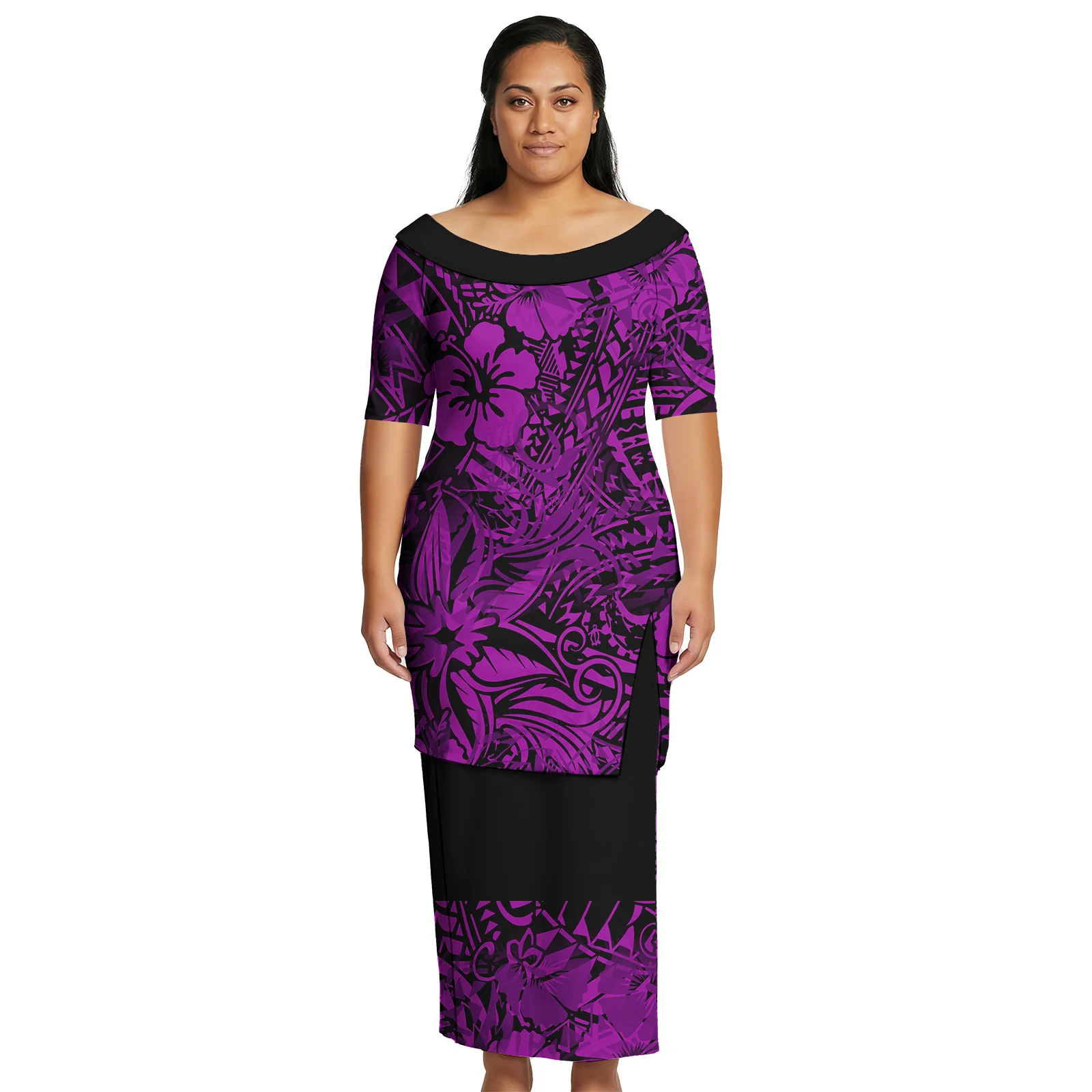 Ethnic Style Custom Lady Wear Samoan Women Elegant Clothes Polynesian Top and Maxi Skirts Suit Aloha Dress Set Puletasi Ladies