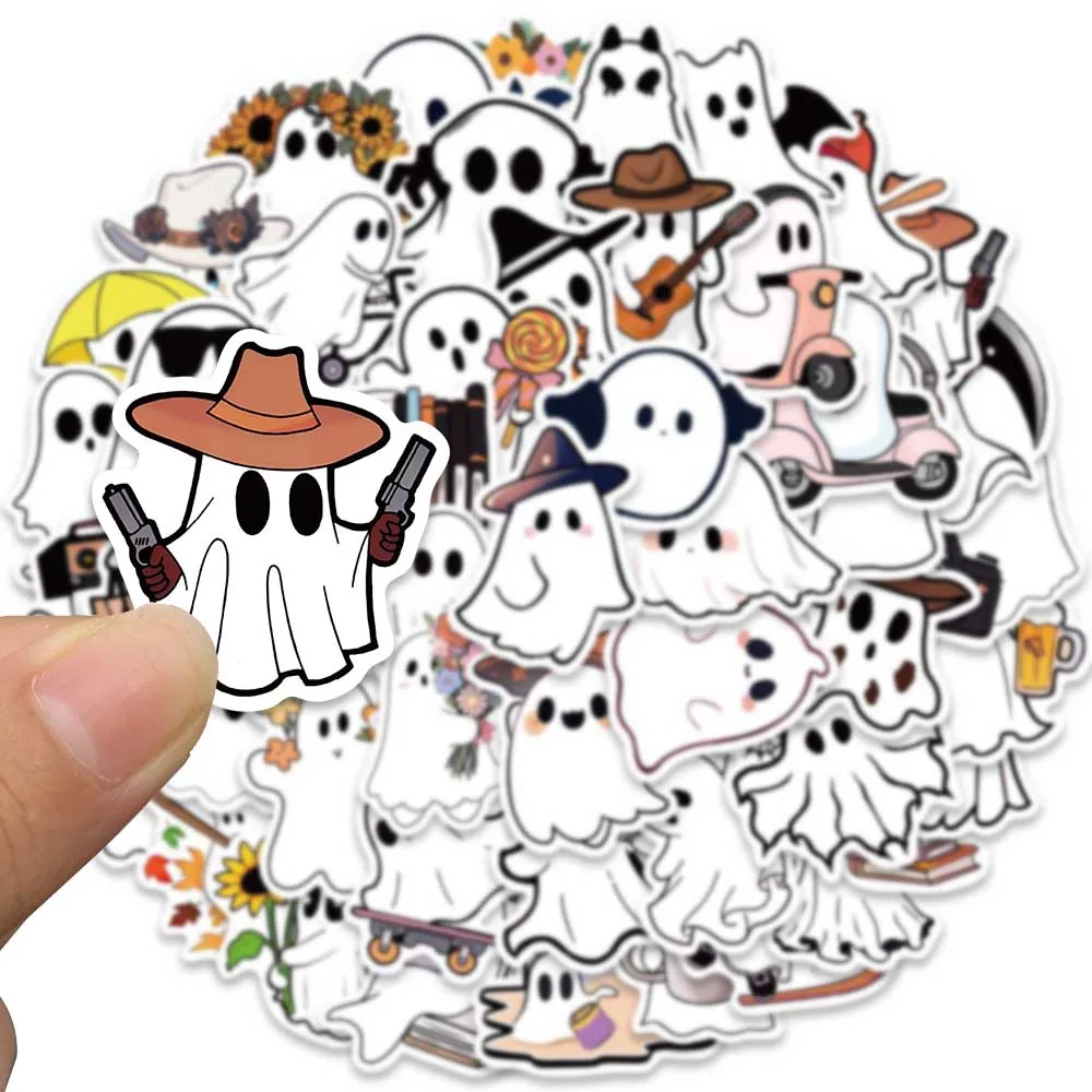 50pcs Waterproof Graffiti Cute Cartoon Ghost Stickers For Luggage Guitar Laptop Skateboard Diary Vinyl Car Decals