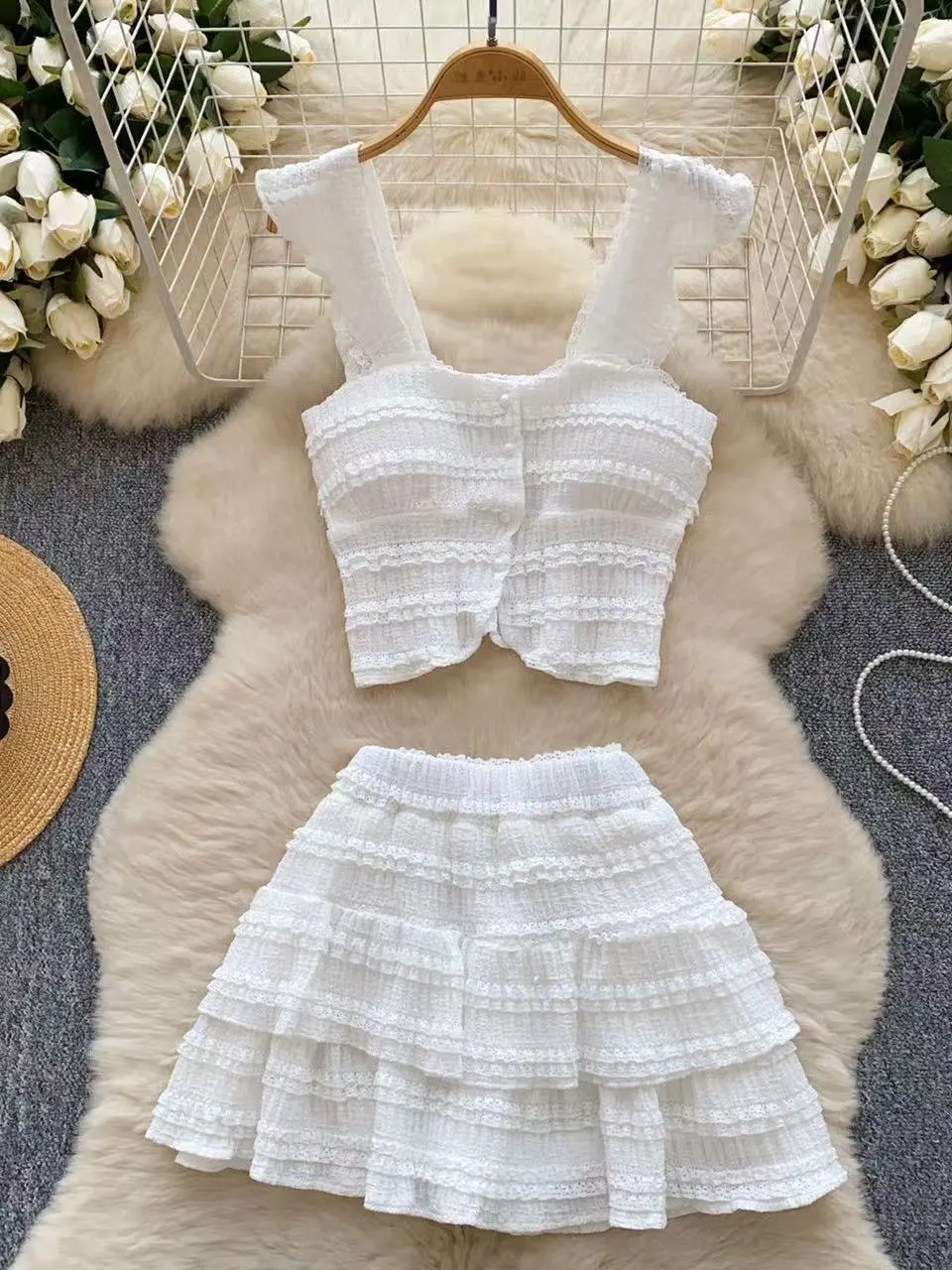 

Женский комплект Pure Desire Spicy Girl Sle с деревянным дизайном, укороченный топ на бретельках + юбка с высокой талией, модный ансамбль