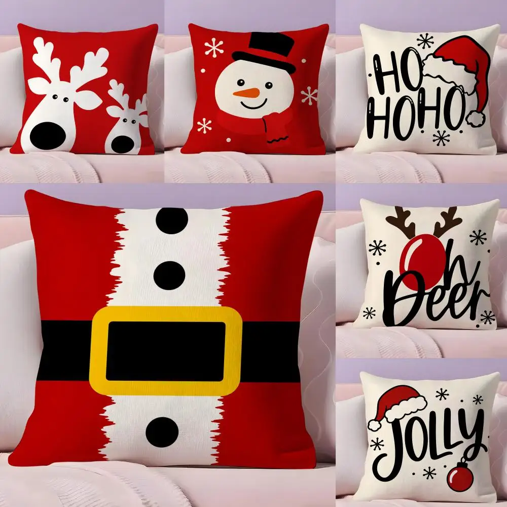 Cute Christmas Cartoon Graphic Cushion Cover Pillow Case Plush Fabric Soft Double Sided Print Home Sofa High Quality Cushion