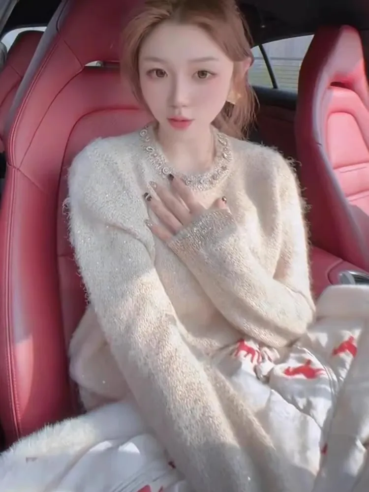 

Korean Sle Sequin Splice Long Sve Women's Sweater Spring 2026 New Design Unique Beautiful Knitted irt Soft Loose Fit