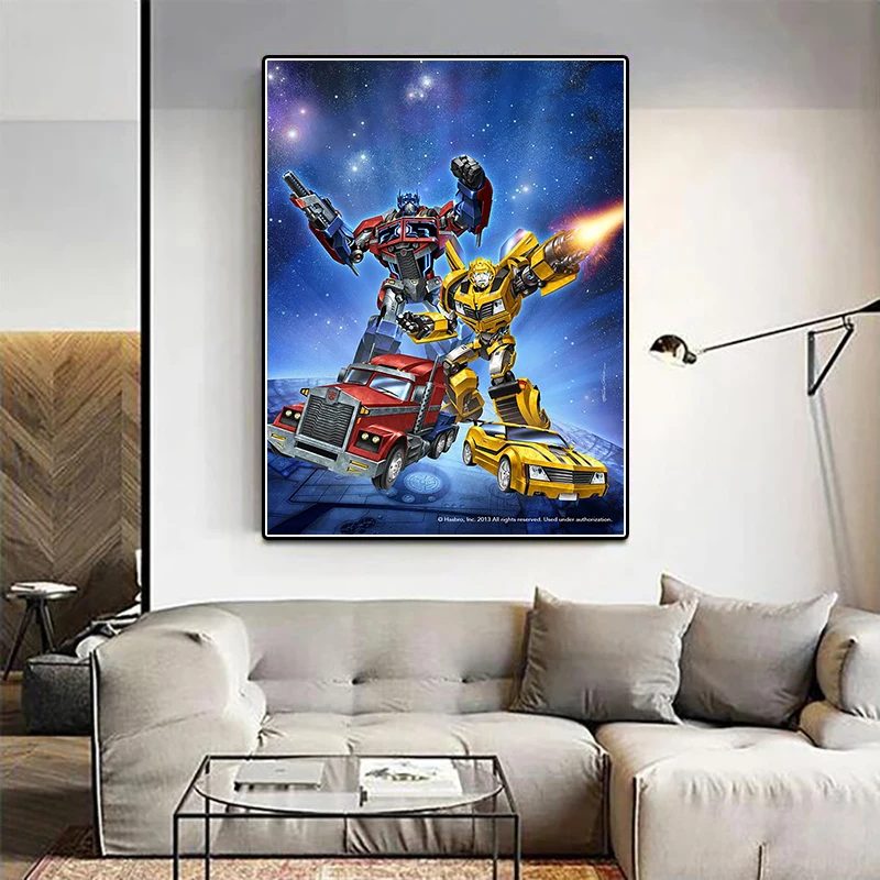 Handmade DIY Transformers Diamond Painting Kit Optimus Prime and Bumblebee Cross Embroidered Diamond Mosaic Home Decoration