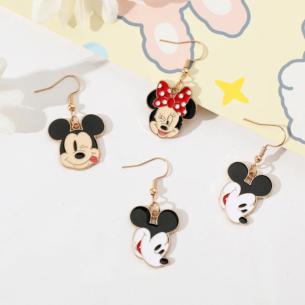 Mickey Mouse Dangle Earring, Ear Clips, Asymmetric Cute Cartoon Character Pattern, Girls Accessories, Fashion Jewelry Gifts
