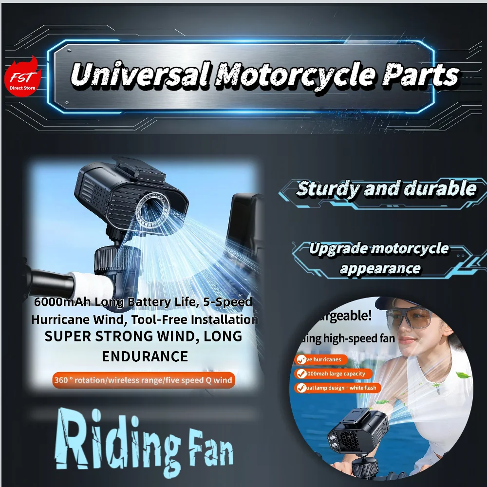6000mAh Rechargeable Bike Cooling Fan 5 Speed Hurricane Wind LED Night Light 360° Rotate Cycling Waist Hanging Cooler