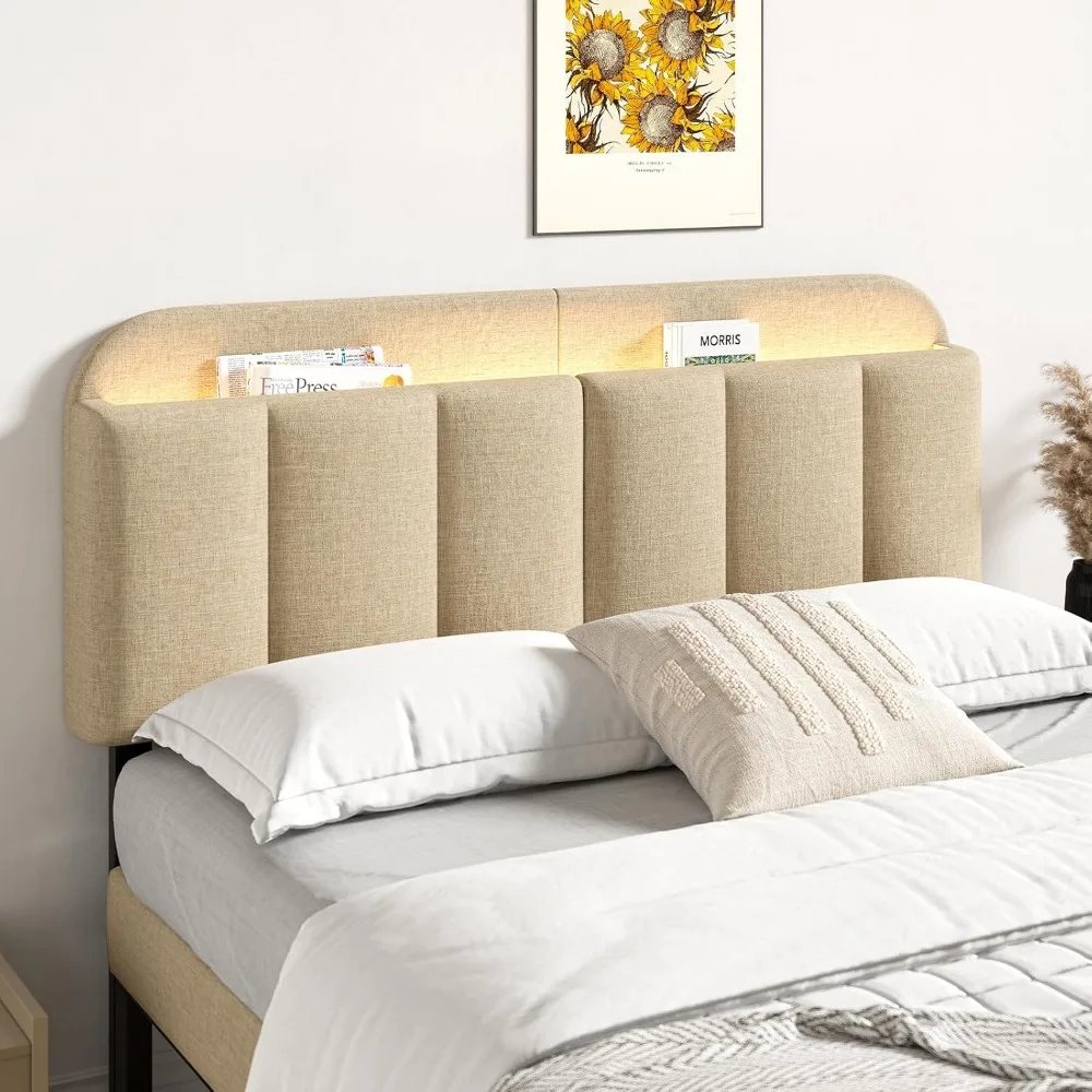 

Adjustable Headboard for Full/Queen Size Bed Frame, Linen Fabric Bed Headboard with Storage & RGB LED Light in Modern Vertical