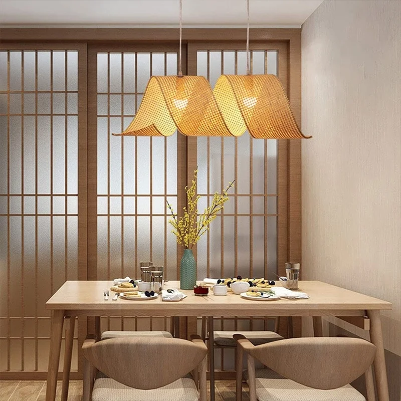 Nordic Bamboo Weaving Pendant Lamp Restaurant Guesthouse Bamboo Art Pendant Lamp Living Room Bedroom