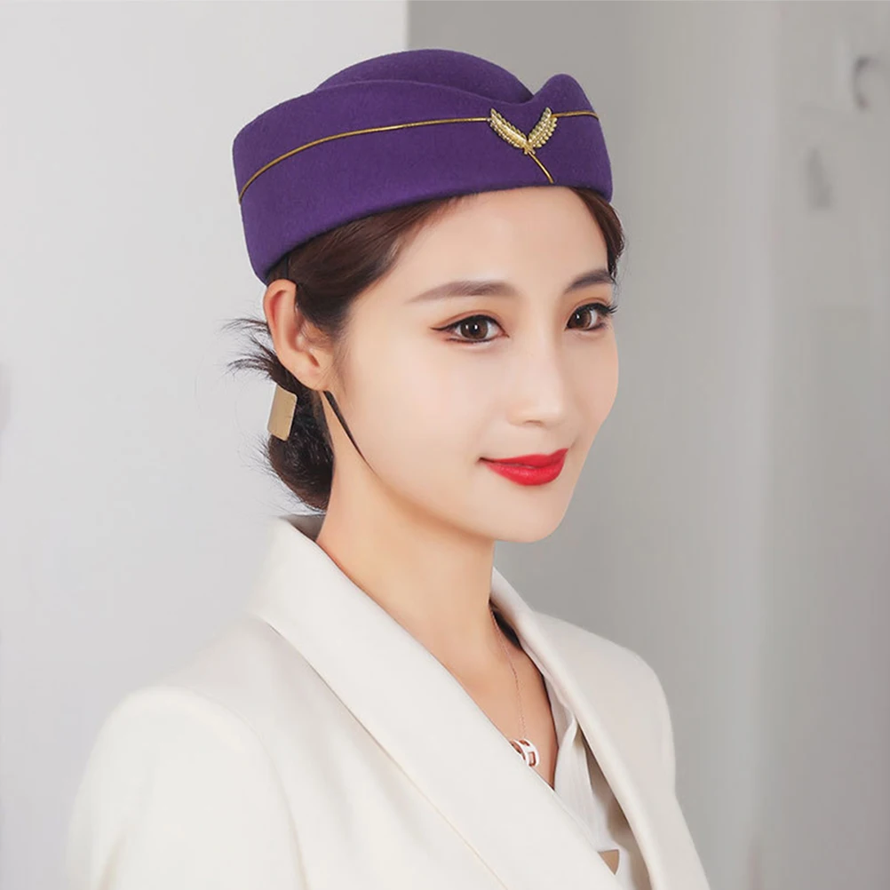 

2 Pcs Airline Attendant Hat Flight Costume for Girls Women Stewardess Cosplay Accessory Decor Attendants Wide Brim Hats