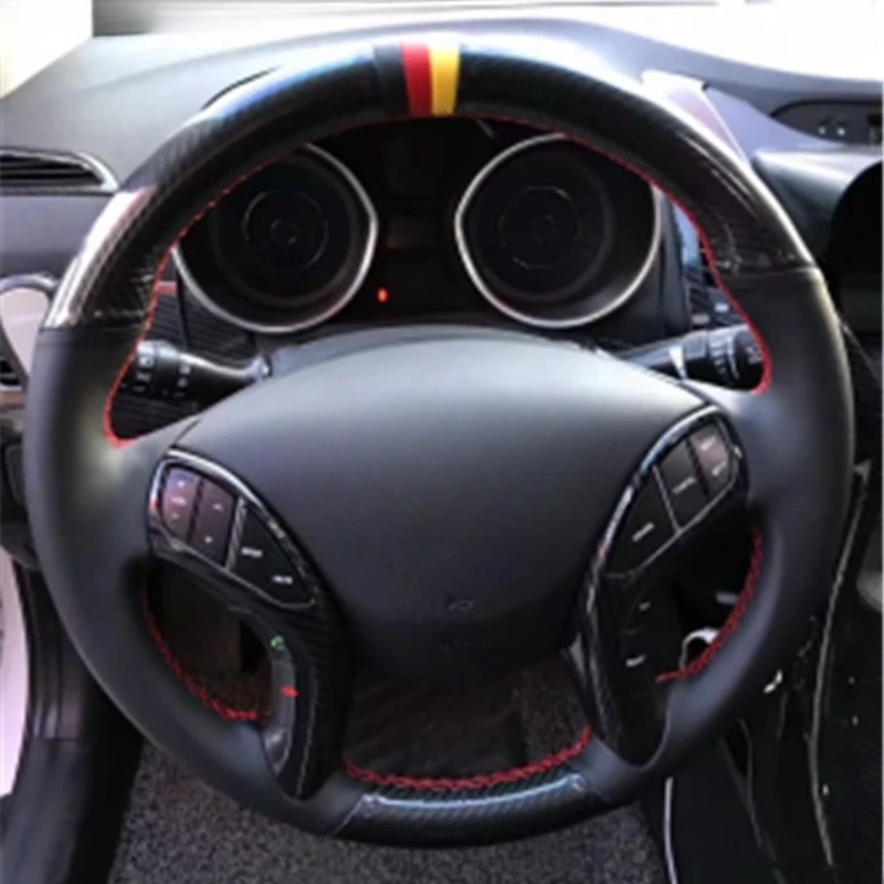 

Для Hyundai Elantra 2011-2016 Avante i30 2012-2016 ручная работа из углеродного волокна черный чехол на руль автомобиля из натуральной кожи