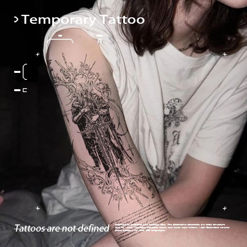 Vintage espada Caballero jugo de hierbas tatuaje pegatina gótico chica caliente tatuaje falso hombre mujer brazo impermeable regalo de fiesta temporal Y2K