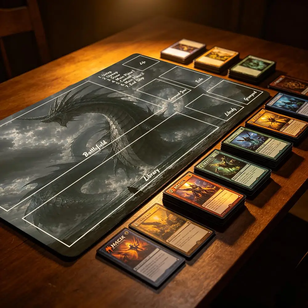 Dark Storm Sea Serpent Dragon Zoned MTG Commander Playmat Non Slip Rubber Card Mat for Magic The Gathering TCG Game