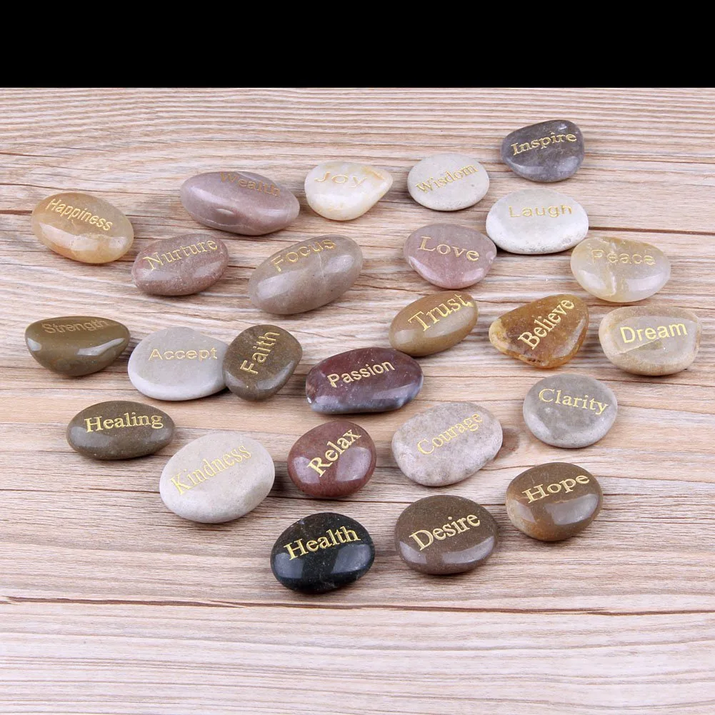 25 Engraved Inspirational Stones With Words Of Encouragement Gold Engraved Stones For Worry Affirmation Meditation Stones-AT64