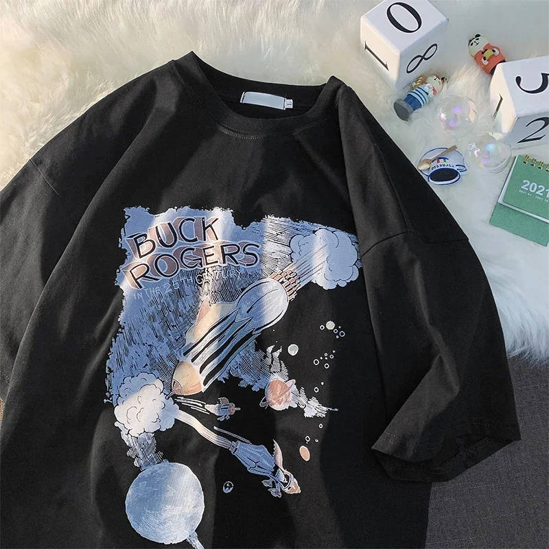 

Loose Oversize Street Hip Hop Trendy Brand Summer Top Women Round Ne Print Shirts for Women Gothic Y2k TopS