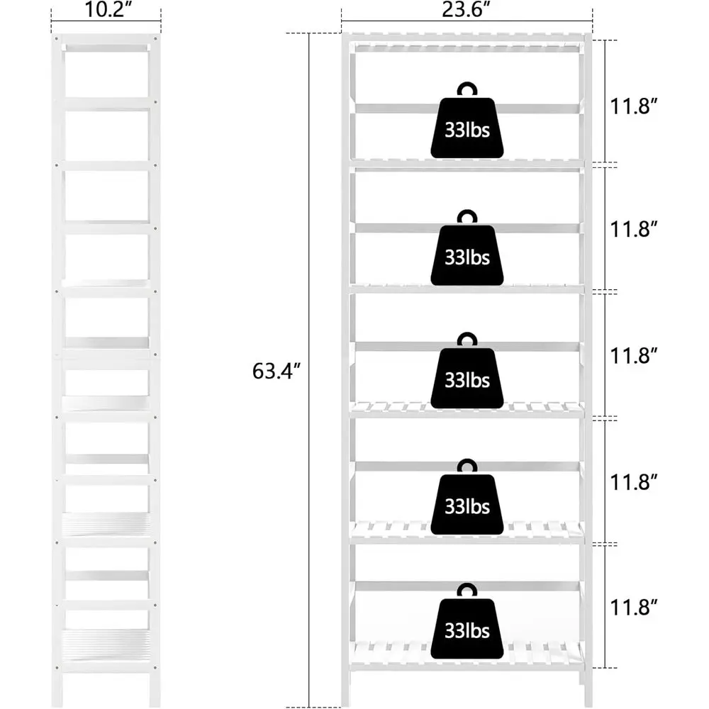 Estantería de bambú de 6 niveles: almacenamiento multiusos ajustable para el hogar, color blanco