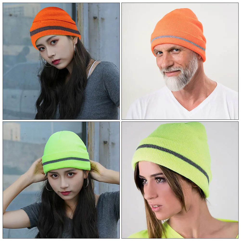

2Pcs Fluorescent Reflective Knit Beanie Cap for Men Warm Comfortable Knitted Hat for Outdoor Sports Travel All-Match Stylish