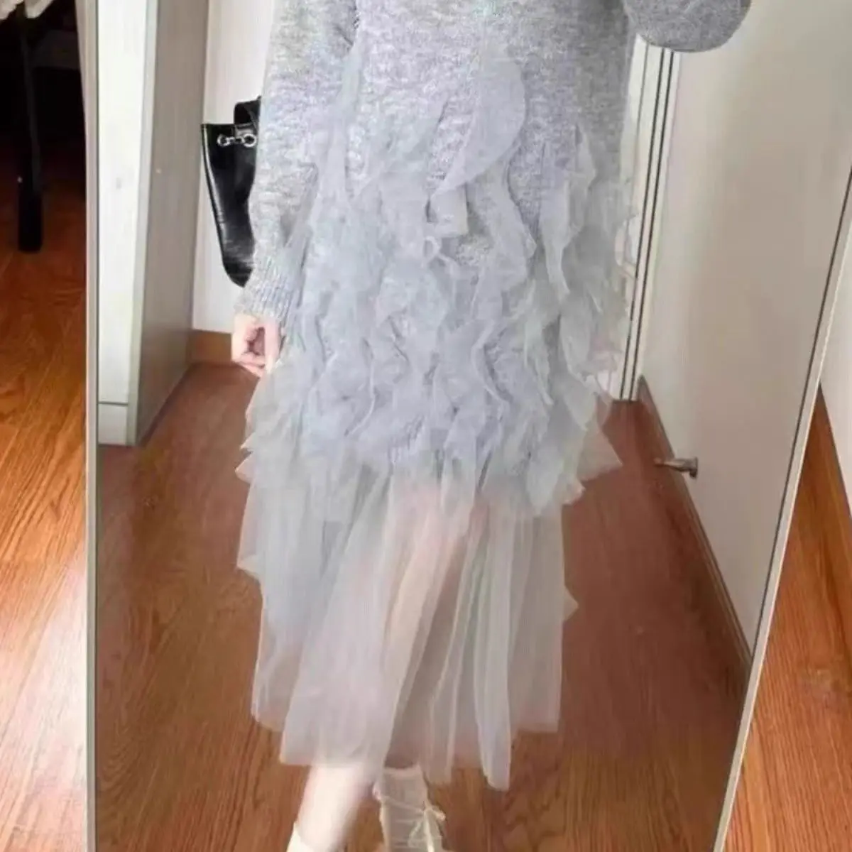 

Mid-length Sweater Cute Lace Dress 2025 Autumn New Dress for Women Autumn Winter Style