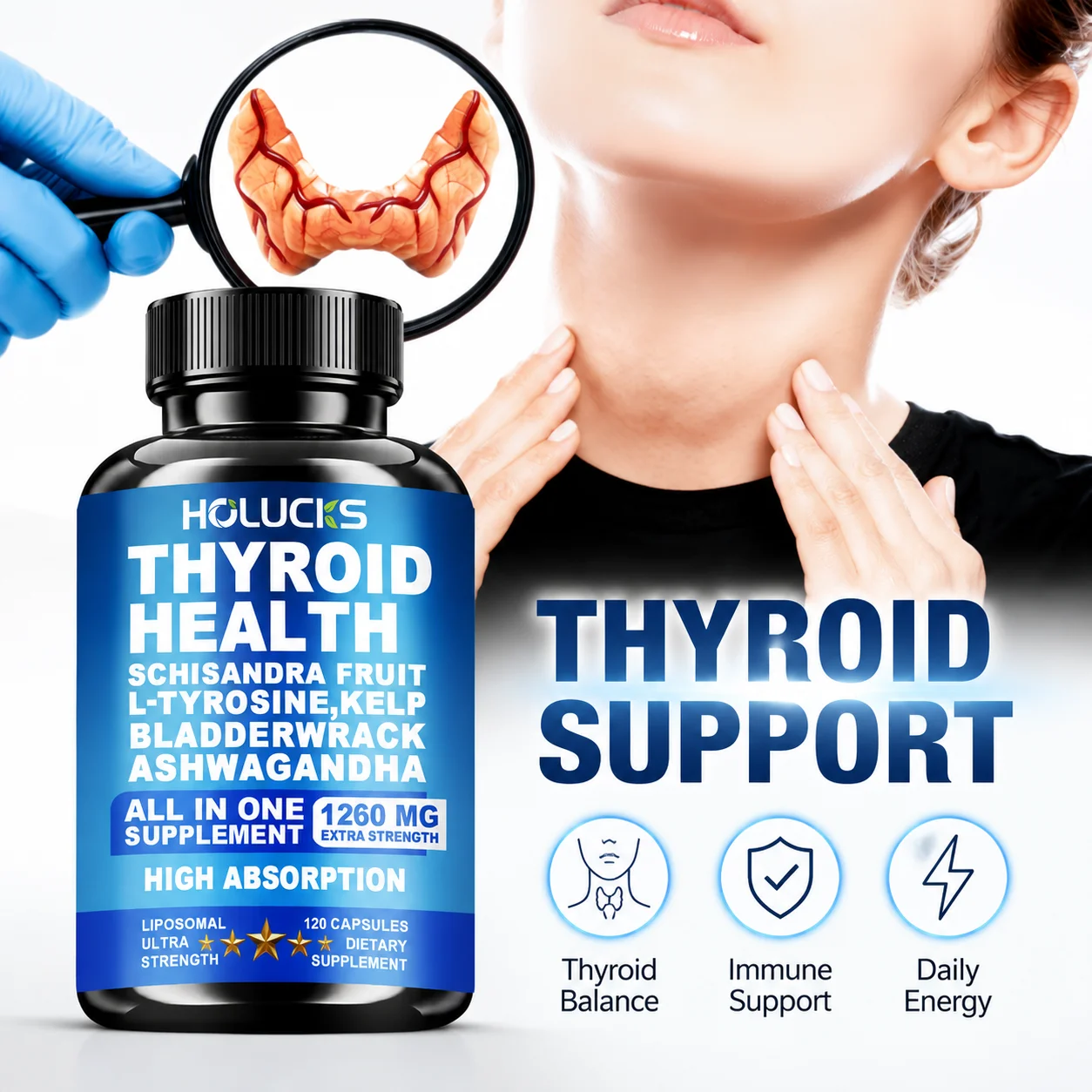 Extra Strength Thyroid Care Capsules, with Schisandra, L-Tyrosine, Kelp, for Thyroid Function, Metabolism & Hormone Balance
