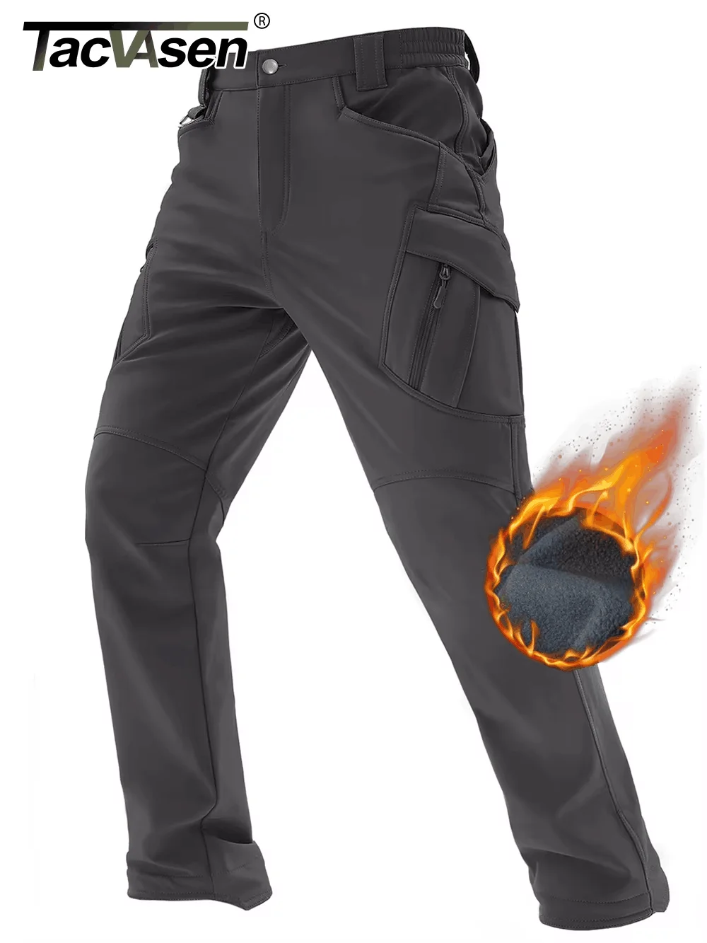 

TACVASEN Winter Softshell Warm Pants Mens IX9 Outdoor Hiking Cargo Pants Waterproof Fleece Pants Safari Team Work Trousers