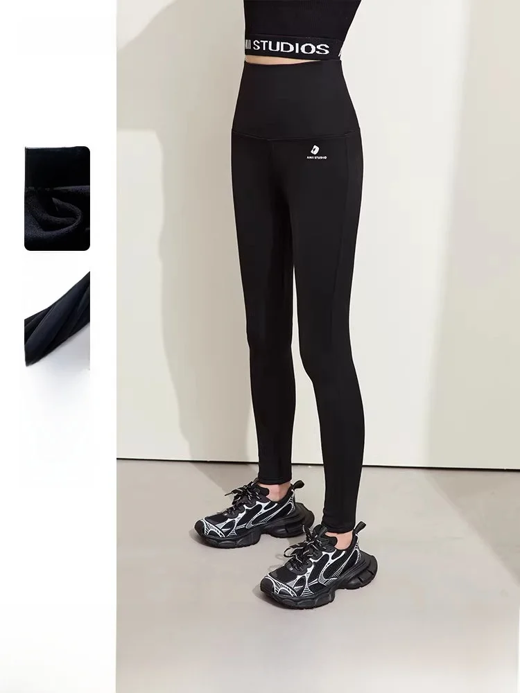 Damskie spodnie do jogi z podszewką, dopasowane, z elastycznym pasem, wzór pierścienia Möbiusa, długie spodnie, uniwersalne, zimowe, modne.