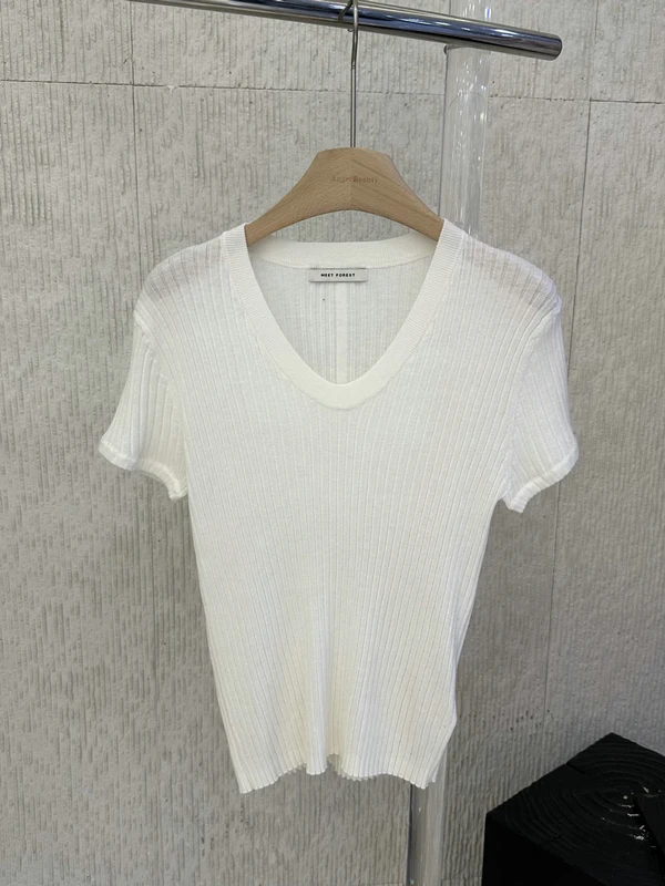 

Корейский минималистичный вязаный свитер с V-образным вырезом, весна 2026, базовый приталенный тонкий свитер из смесовой шерсти, женская свободная футболка с обычным рукавом