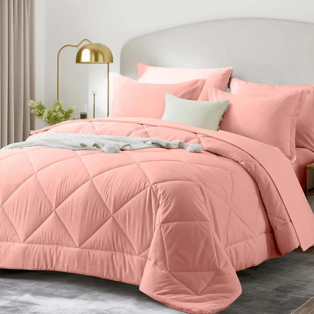 

Комплект постельного белья из 7 предметов, однотонный, размер Queen, с креативным геометрическим узором, мягкий и комфортный летний комплект.