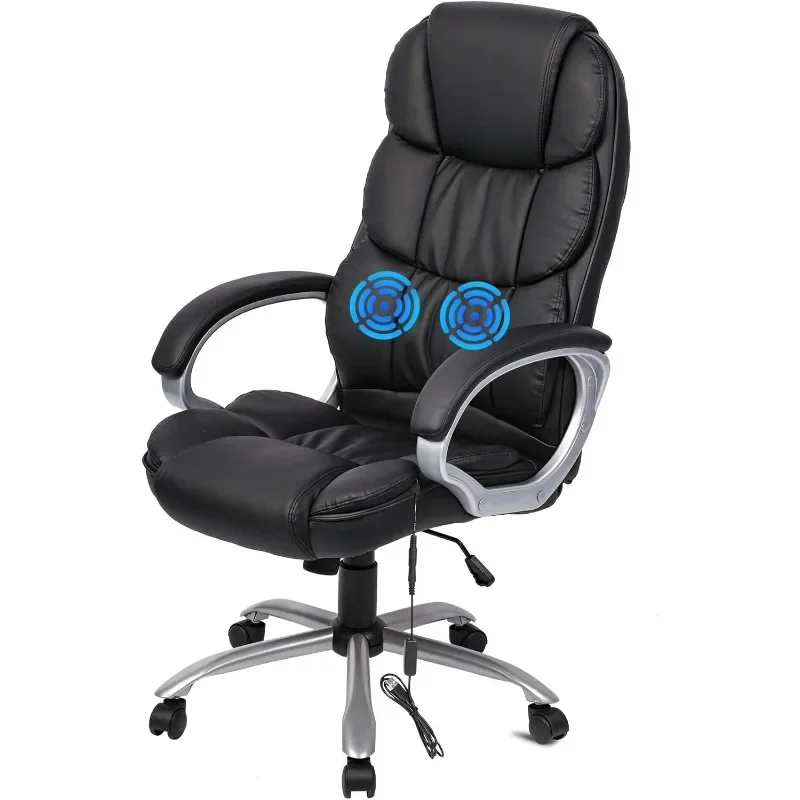 Массажное компьютерное кресло, эргономичное офисное кресло с высокой спинкой, регулируемой поясничной поддержкой и подголовником, черное