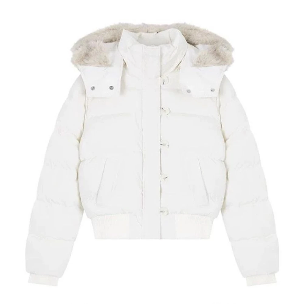 معطف أمريكي عتيق بأكمام طويلة مع قلنسوة قصير بياقة من الفرو الصناعي معطف نسائي غير رسمي بلون نقي Y2k بسحاب عتيق لخريف 2025 #5