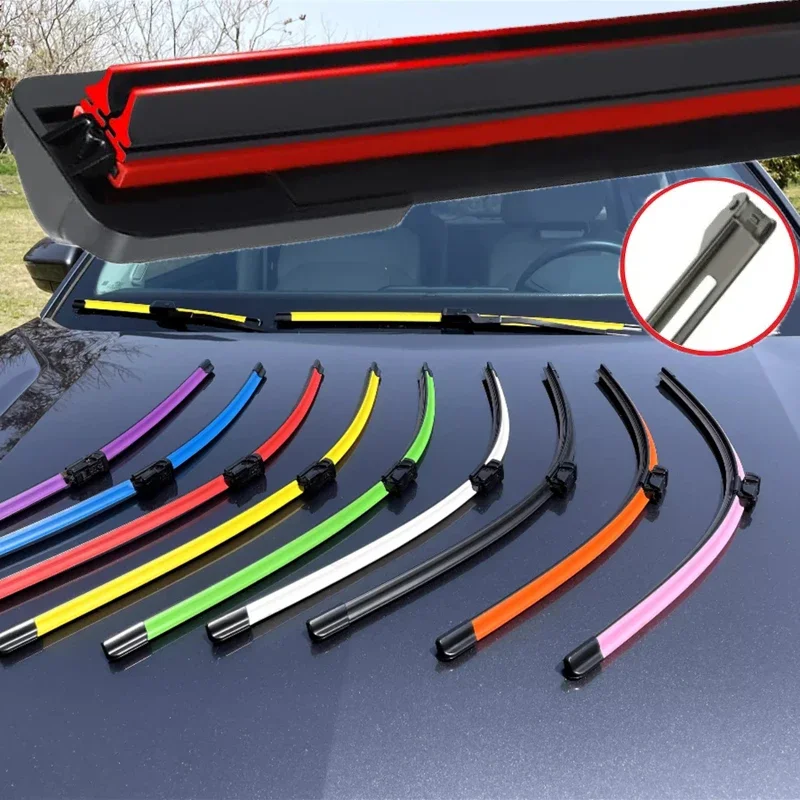 Colorful PIN LOCK Car Windshield Wiper blades Universal Soft Double layer Rubber Frameless Bracketless 16