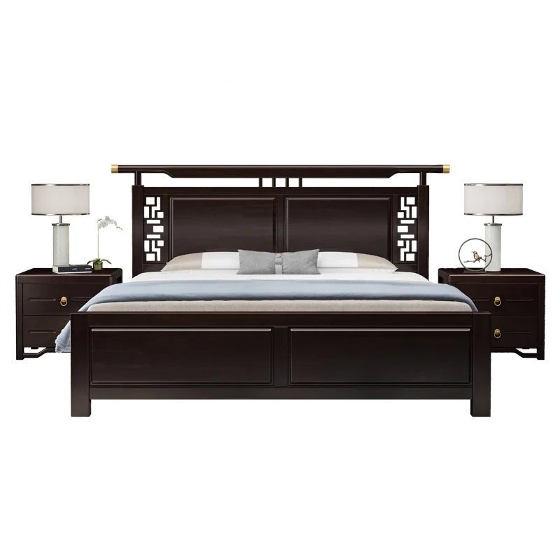 

New Chinese 1.8 meters solid wood double bed light luxury Zen 1.5 meters bedroom soft storage bed B & B