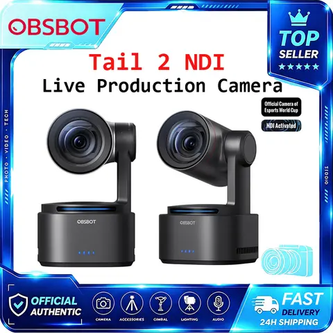 OBSBOT Tail 2 4K NDI Camera Live Production PTZR Camera AI Tracking 1/1.5" CMOS,5X Optical Zoom,12X Hybrid Zoom,SDI/HDMI/USB Out