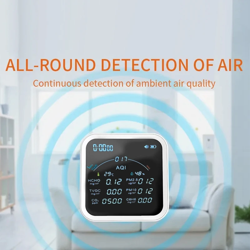 Tuya Wifi CO2 HCHO H6C6 TVOC Air Quality Monitor Clock Alarm Air Pollution Monitor PTH-9BW