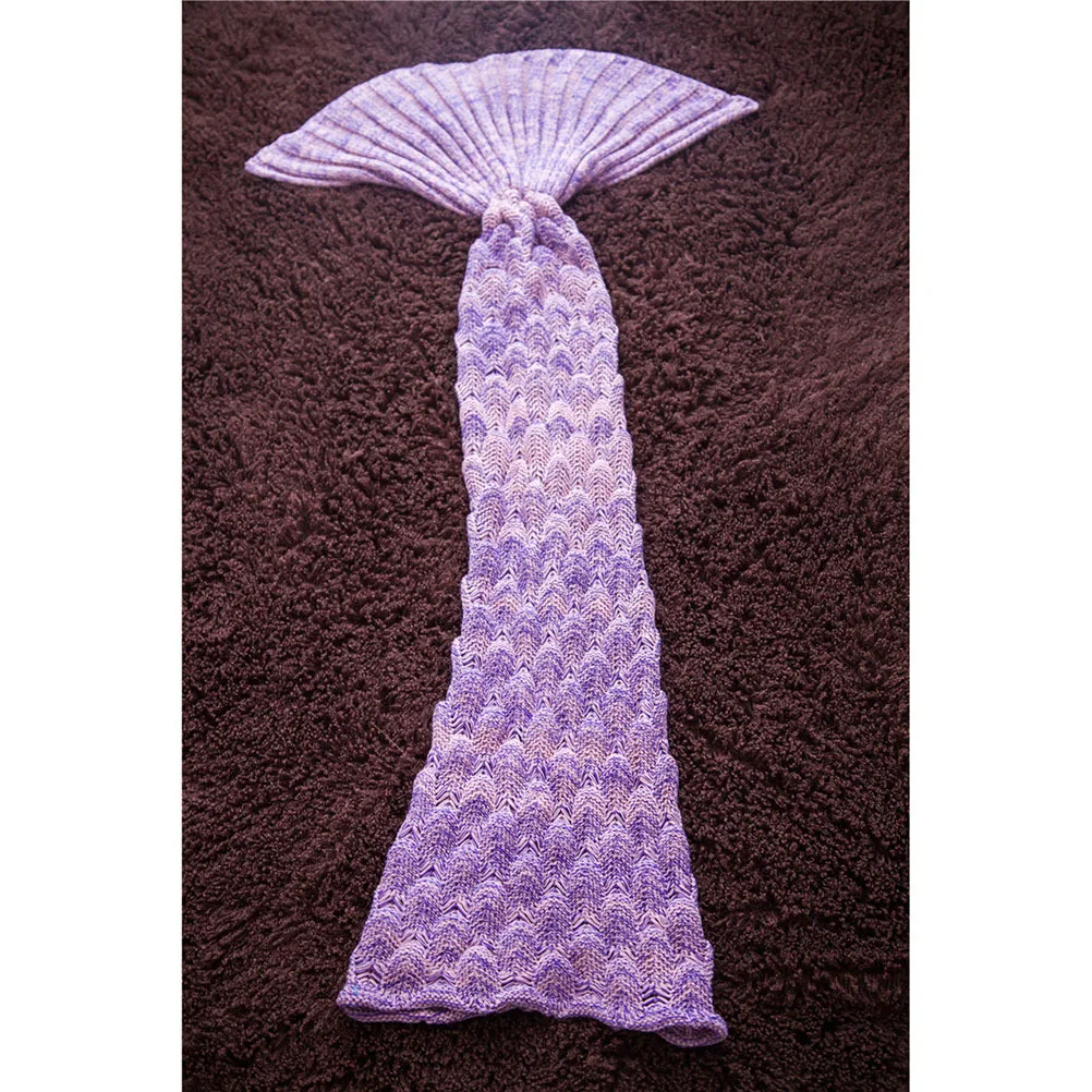 Mermaid Tail Blanket Purple Eco-Friendly Acrylic Fiber Soft Skin-Friendly Warm For Kids Non-Pilling Shrink-Proof Hand