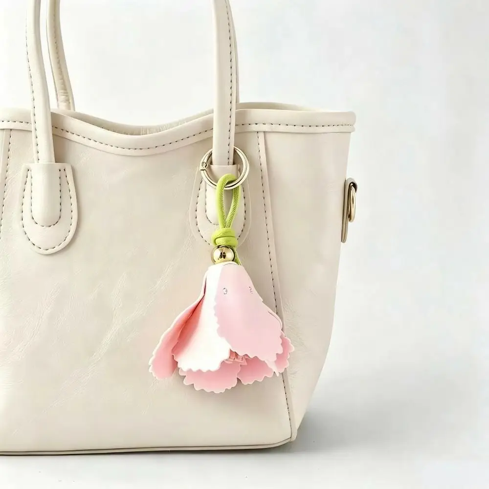 Cute Hanger Pu Leather Tulip Pendant Colorful Fashion Pu Flower Keychain Creative Bag Charm Luggage Accessories