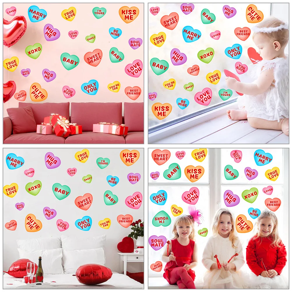 

1Set PVC Heart Stickers Valentine's Day Multi-Functional Decorative Self-Adhesive Vinyl Motivational Quote Wall Decals