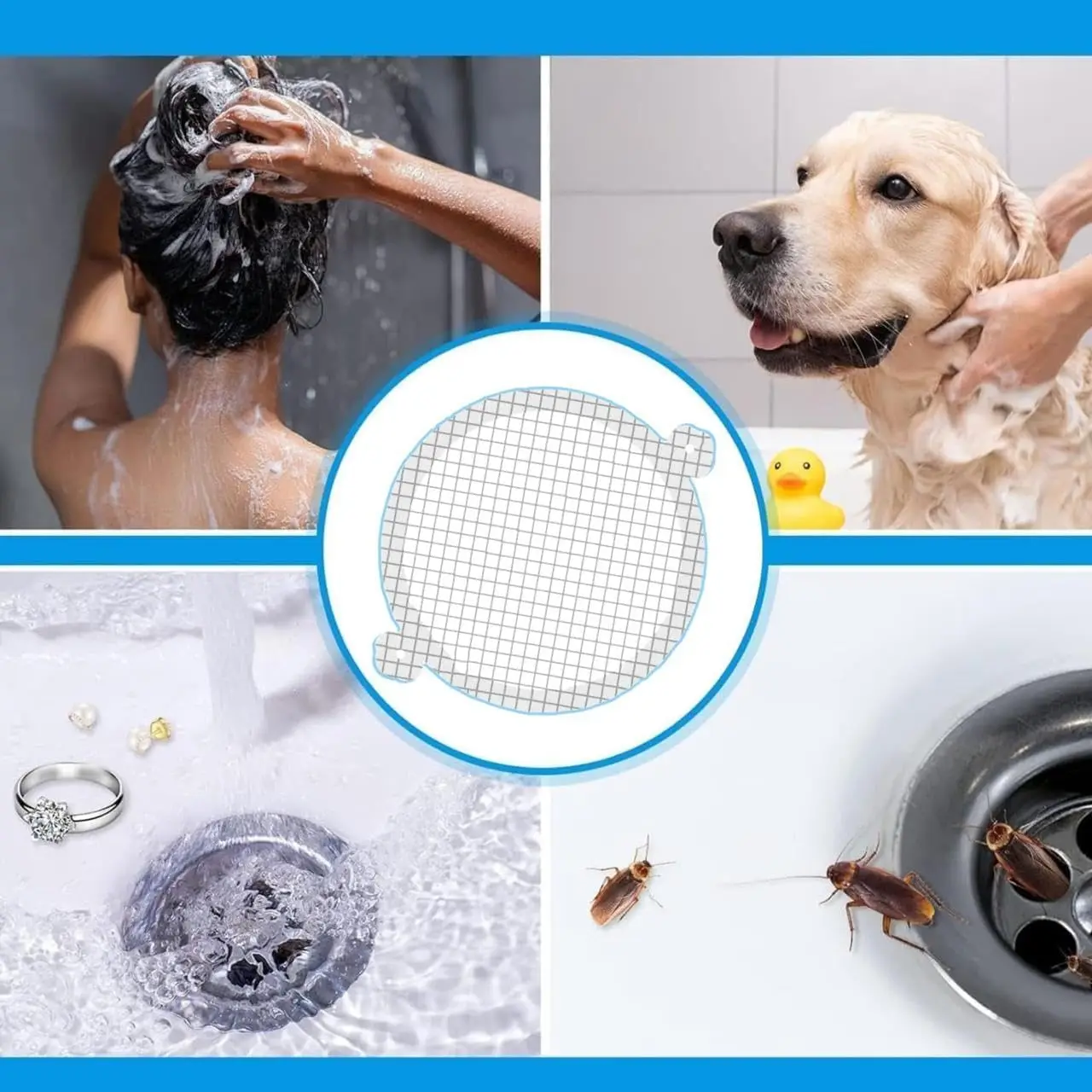 35 Pack Disposable Shower Drain Hair Catcher Mesh Peel Stick Strainers Prevent Clogs Waterproof Adhesive Covers Shower Bathtub view 5