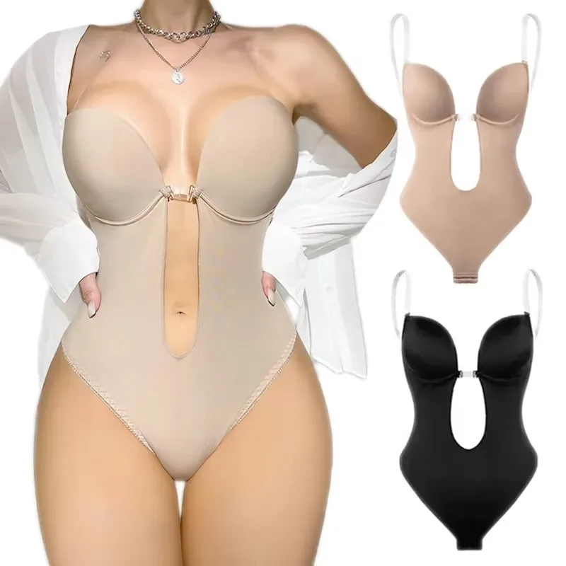 النساء للتنحيف الملابس الداخلية عارية الذراعين ارتداءها ملابس داخلية M L XL العميق الخامس الرقبة الجسم U يغرق واضح حزام مبطن رفع مشد