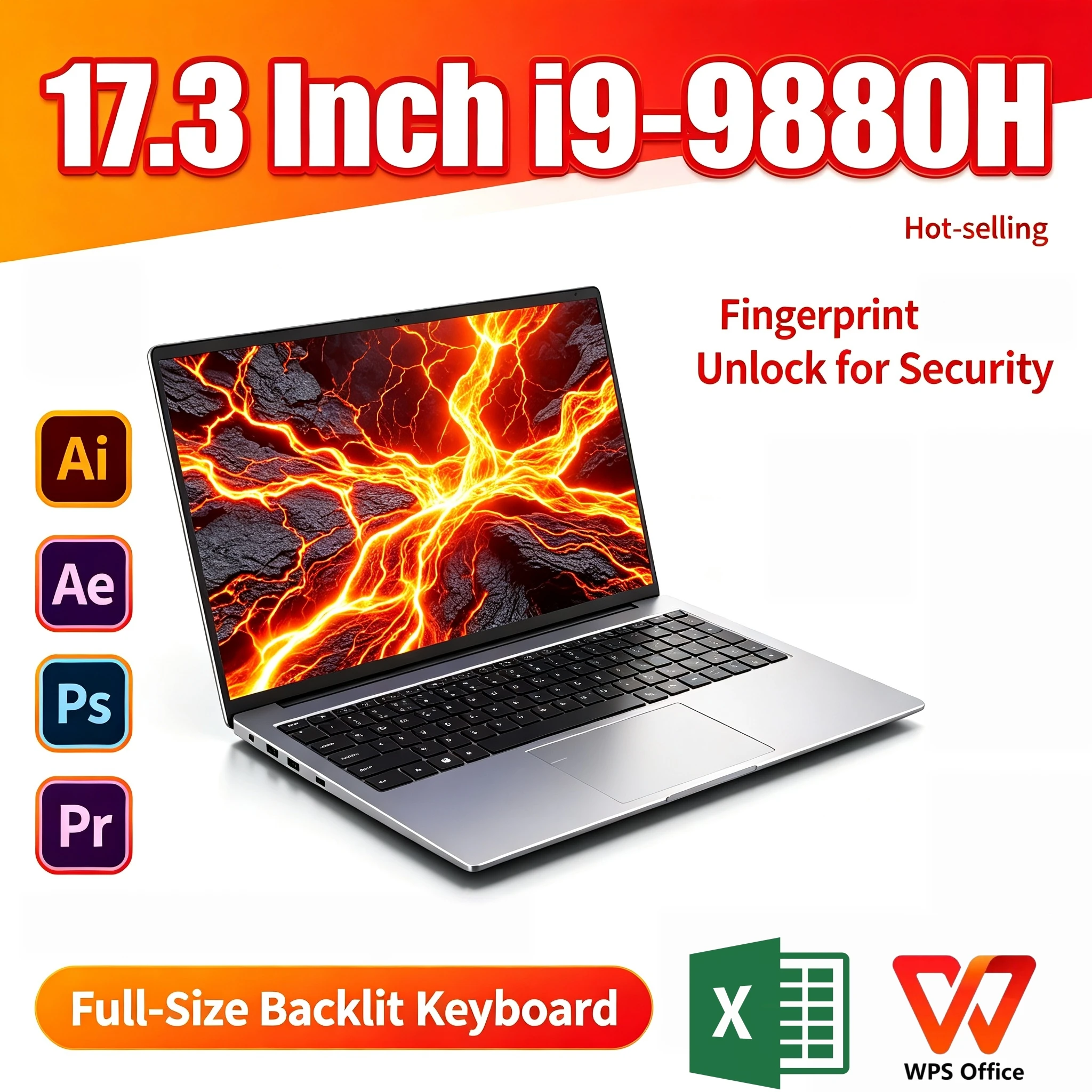 Intel i9 9880H 17.3 Inch Laptop 32GB RAM 2TB SSD Fingerprint Unlock Full Size High Performance Gaming Work Pro Turbo