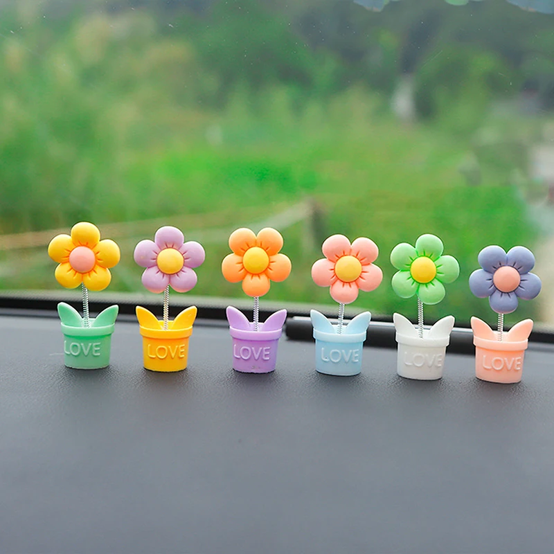 Cute Cartoon Car Center Console Decoration Simulated Potted Flower Desk Ornaments Creative Swinging Potted Car Decoration