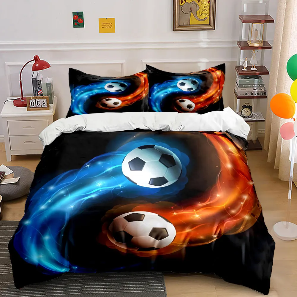 Soccer balls, fiery swirls. Print Bedding Set 1 Duvet Cover 2 Pillowcases for Adult and Children Luxury Gift Full Size