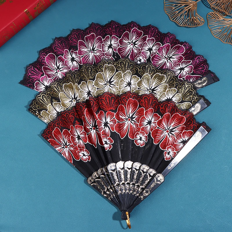 Chinese Style Silk Fabric Fan Folding Fan Wedding Fan Art Gifts Dance Hand Fan Vintage Folding Flower Fan Ancient Hanfu Fan