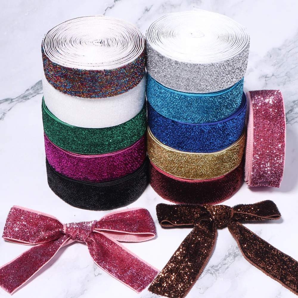 5/10 Yards 7-38mm Glitzer-Samtband Hochzeits-Party-Dekoration Handgemachtes Geschenkverpackungs-Haarschleifen-DIY Weihnachten – Detail 2