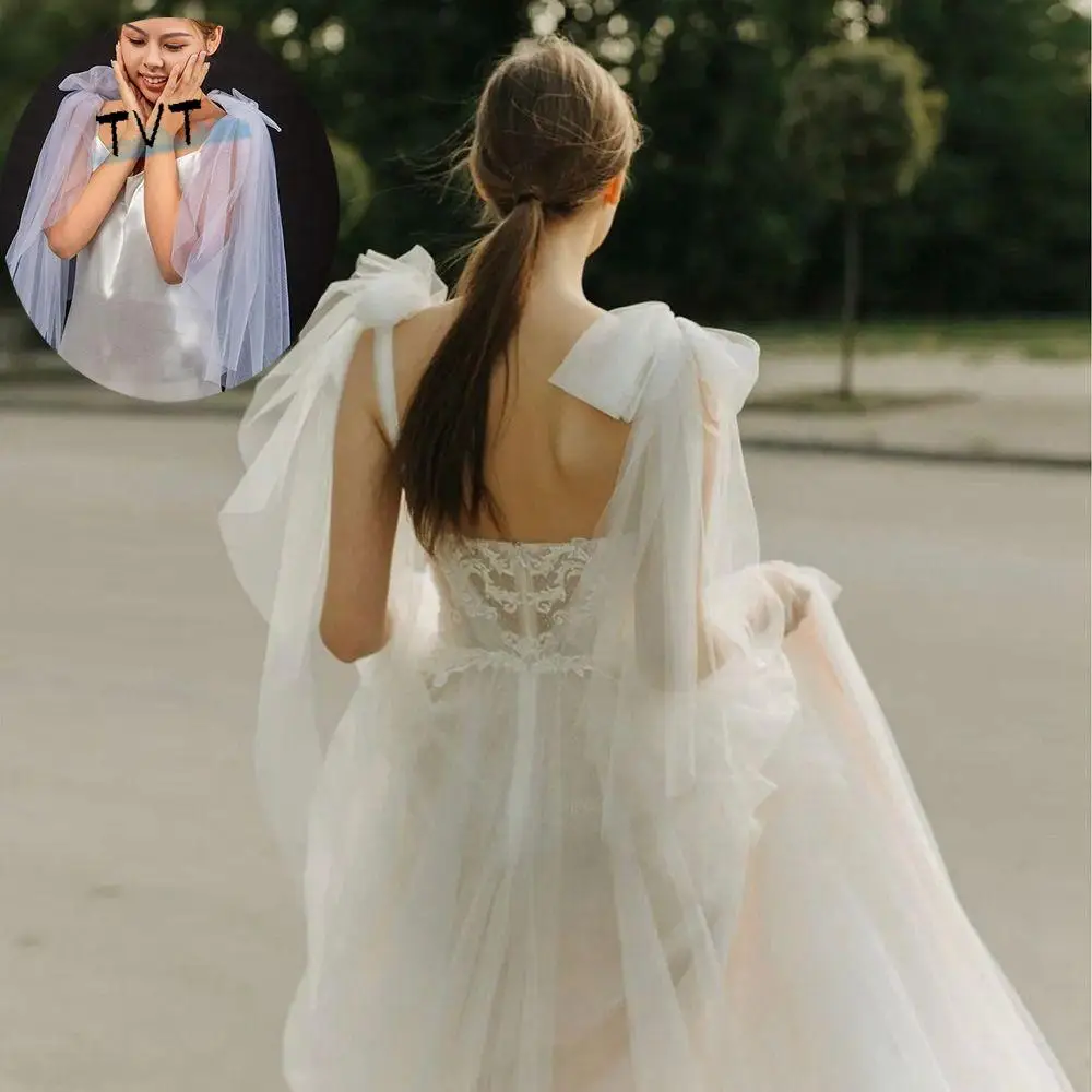 

1Pair Pleated Tulle Bride Wedding Dress Shawl Gold Gauze Shiny Bow Transparent Shawl Wedding Accessories Pearl