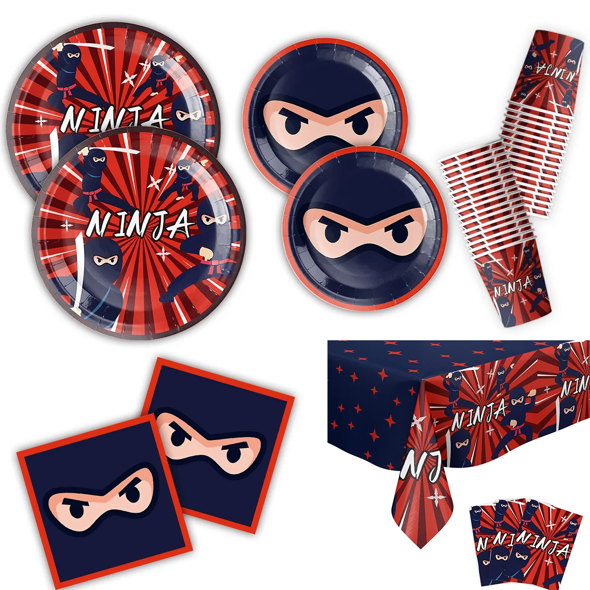 Ninja Geburtstag Party Dekoration Geschirr Tasse Teller Serviette Luftballons Tischdecke Kuchen Happy Kid Baby Shower Boy Party Supplie Set – Detail 4
