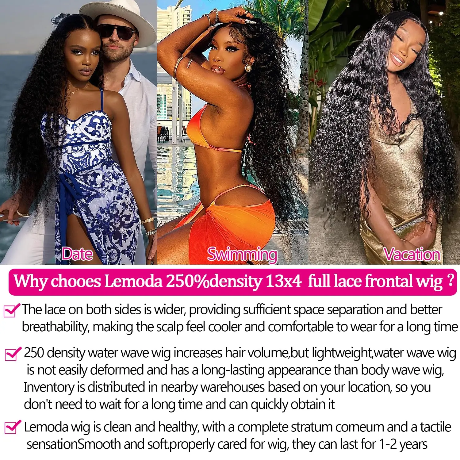 Lemoda 13x4 Full Lace Frontal Wig Human Hair Transparent Lace Wig Deep Wave Wig Human Hair for Black Women Deep Wave Frontal Wig image 6